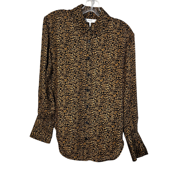 FRAME The Standard Shirt XS Sand Leopard Print 100% Silk Button Down Long Sleeve - Picture 1 of 10